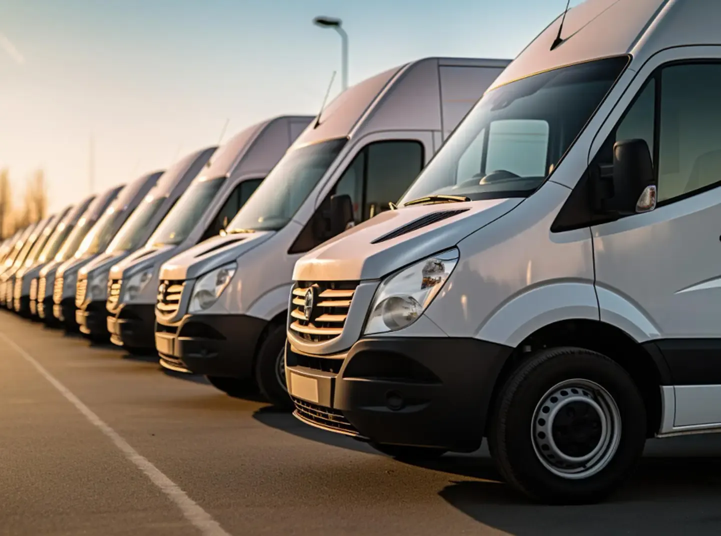 a fleet of electric minivans in a parking lot